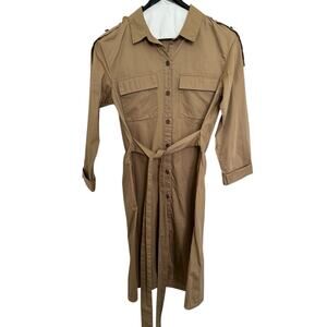 zara TRF women’s solid beige camel long sleeve mini shirt dress Size M